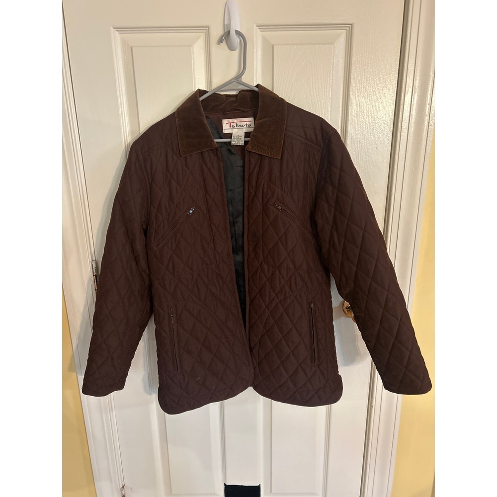 Talbots Dark‎ Brown Velvet Quilted Zip Jacket Size Medium